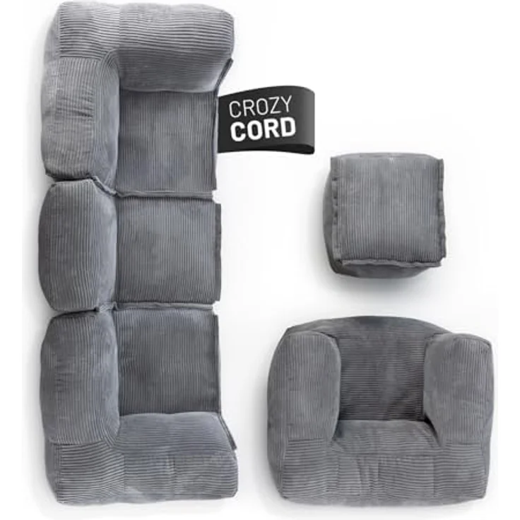 Lumaland Modulares Basic Set - Cord-Reihe | Indoor Sitzsäcke mit Softer Struktur, ideal Sofa Modulen & zum Pouf | Bean Bag mit Füllung - für Wohnzimmer & Co. – Bild 1