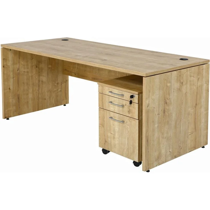 Schreibtisch Set 1 Nuvi, Saphir Eiche Dekor, inkl. Schreibtisch 180 cm, Rollcontainer 3 Schübe & Aktenschrank190 cm hoch – Bild 3