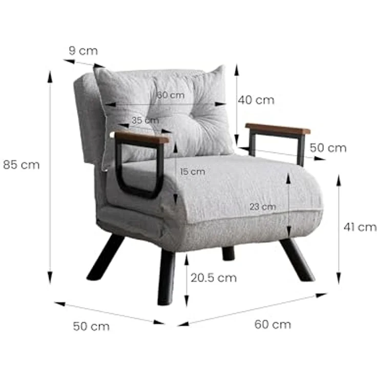 Dmora Poltrona Quaoar, Seduta imbottita, Divano singolo da salotto, Sedia Con braccioli, 60x78 h78 cm, Grigio chiaro – Bild 2