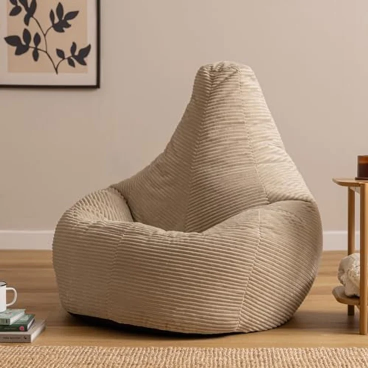 Icon Dalton XXL Sitzsack Cord, Beige, Gaming Sitzsack Erwachsene mit Füllung, Bean Bag, Cord Sessel, Lounge Sessel, Lounge Stuhl, Schlafzimmer, Wohnzimmer, Wohnzimmer Möbel – Bild 5