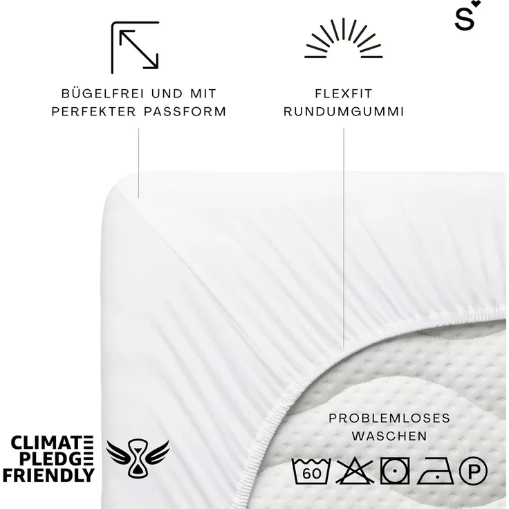 Schlafgut Spannbettlaken Premium, Gummizug: rundum, (1 Stück), Mako-Zwirn-Jersey, Full-white, L 140x200 cm - 160x220 cm – Bild 2