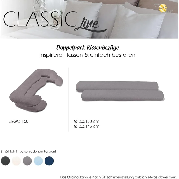 aqua-textil Classic Line Kissenbezug 2er-Set 20x120 cm dunkel blau Baumwolle Seitenschläferrolle Bezug Jersey Kissenhülle, Kopfkissenüberzug, Pillowcase, Bettkissen, Kopfkissenbezug, Reißverschluss – Bild 1