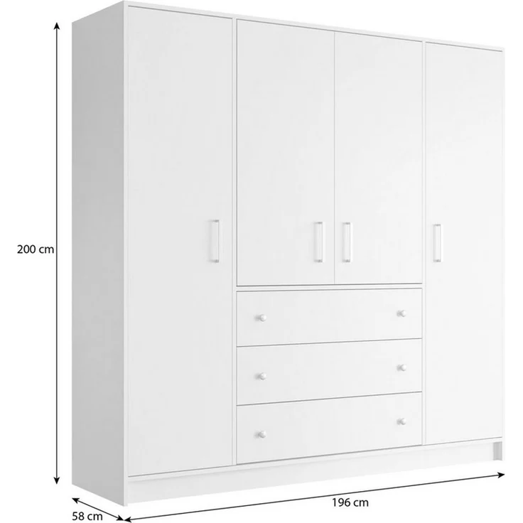 Beautysofa Drehtürenschrank RILO mit 4 Türen und goldfarbene Griffe (Kleiderstange, 8 Regalböden, 3 Schubladen, Farbe: Weiß oder Schwarz) Breite: 196 cm – Bild 3