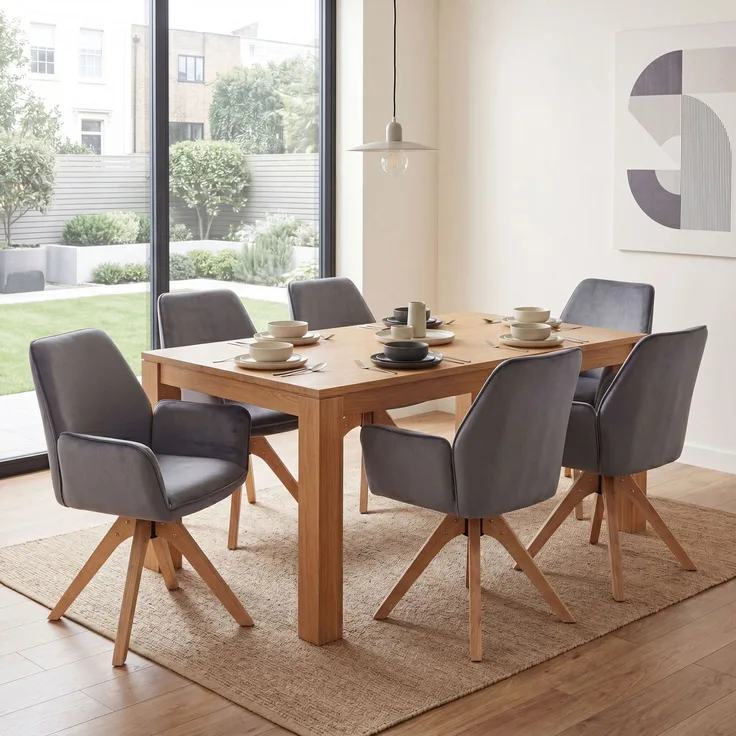 6er-Set Esszimmerstuhl HWC-G67, Esstischstuhl Küchenstuhl mit Armlehne, drehbar Holz Samt 320 g/m² MVG ~ dunkelgrau