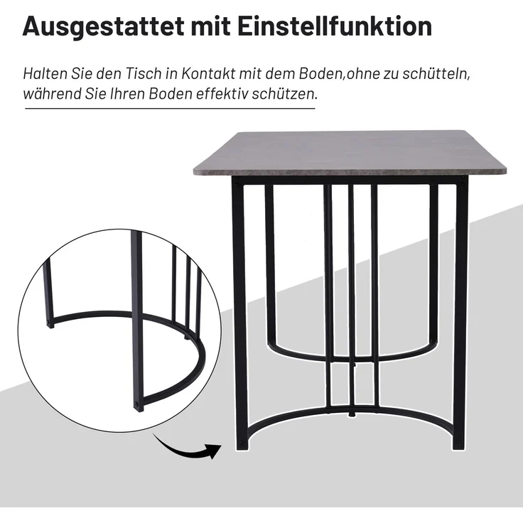 Esszimmer-Set 5-tlg Esstisch 140x80 cm Marmor Spanplatte Mit 4 Samt Stühlen Metallgestell Verstellbare Beine,Grau & Schwarz – Bild 5