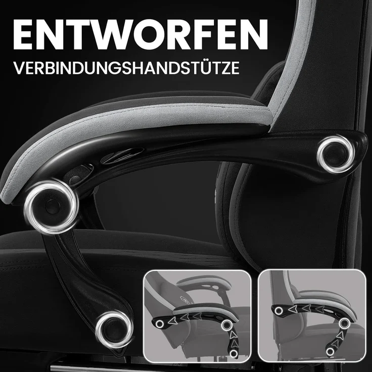 GTPLAYER Gaming Stuhl Ergonomischer Gaming Sessel Schreibtischstuhl mit Stoffoberfläche, Federsitzkissen, Verbindungsarmlehnen und Fußstütze, Schwarz – Bild 7