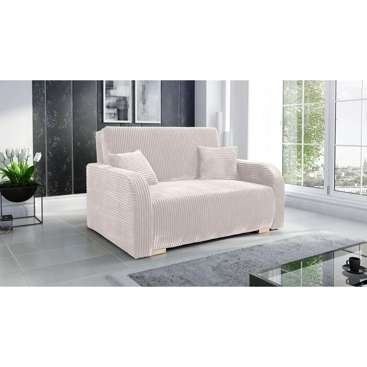 Wohnero24 Lirena 2 Schlafsofa 136x95 cm mit Bettfunktion 113x195 cm – 2-Sitzer Cord Sofa ausziehbar mit Bettkasten, kleines Schlafsofa für Wohnzimmer - Creme – Bild 2