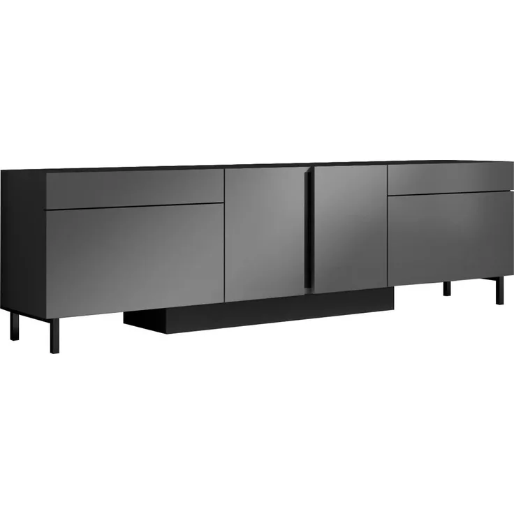 Moderner TV-Ständer mit LED-Beleuchtung, Anthrazit, 180 cm | 100% melaminbeschichtet, Metallbeine, Fernbedienung | Stilvoll & funktional