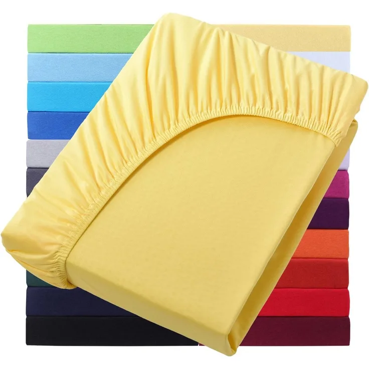 NatureMark Spannbettlaken Jersey Basic Spannbetttuch, 100% Baumwolle, Gummizug: rundum, (1 Stück), in vielen Größen und Farben, bis 25cm Steghöhe, 120x200 cm, Gelb