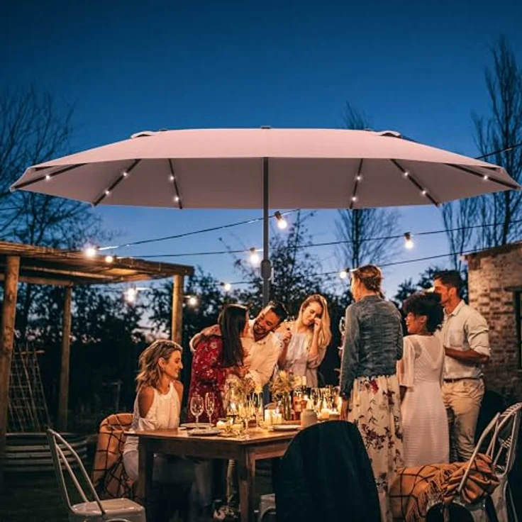 Outsunny Doppelseitiger Sonnenschirm, Braun, Metall, 440x260 cm, mit 36 LED-Leuchten, Sonnen- & Sichtschutz – Bild 2