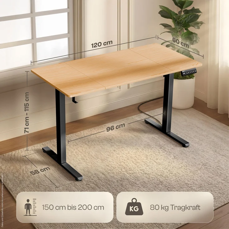 LUTIVO Foxtrot, Höhenverstellbarer Schreibtisch Elektrisch, Memory-Funktion und Kabelmanagement, 120 x 60 cm, Schwarz/Holz – Bild 3