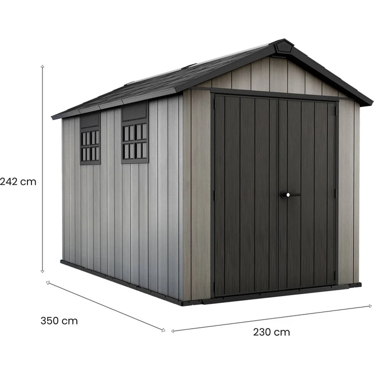 Dmora Gartenhaus Dartmouth, Gartenhütte, Gartenhaus, Werkzeugschuppen, 230x350 h242 cm, Grau – Bild 3