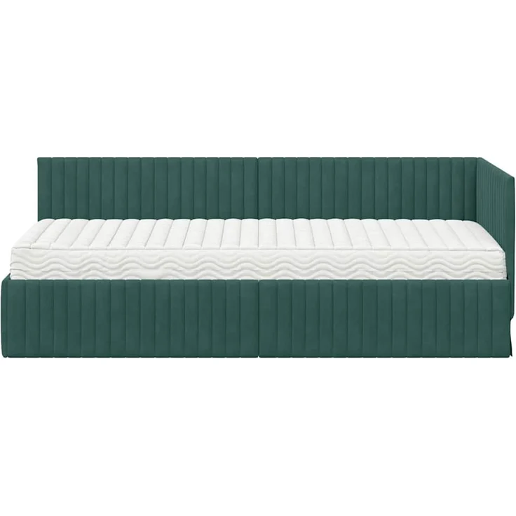 vidaXL Eckbettgestell mit Matratze mit Kopfteil 2 pcs Grün Samt 3393800 – Bild 5