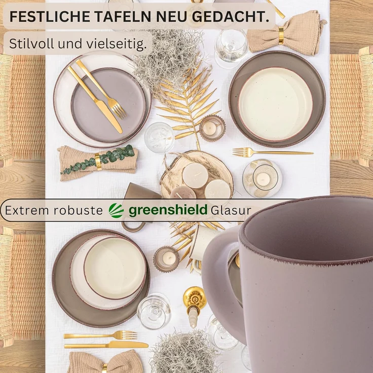 SÄNGER Steingut Kaffeebecher Bombay Erdfarben 4 teilig – Bild 3