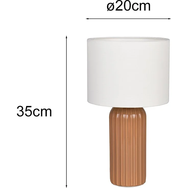 LED Tischleuchte mit Keramikfuß Mocca & Stoffschirm Beige, Höhe 36cm – Bild 4