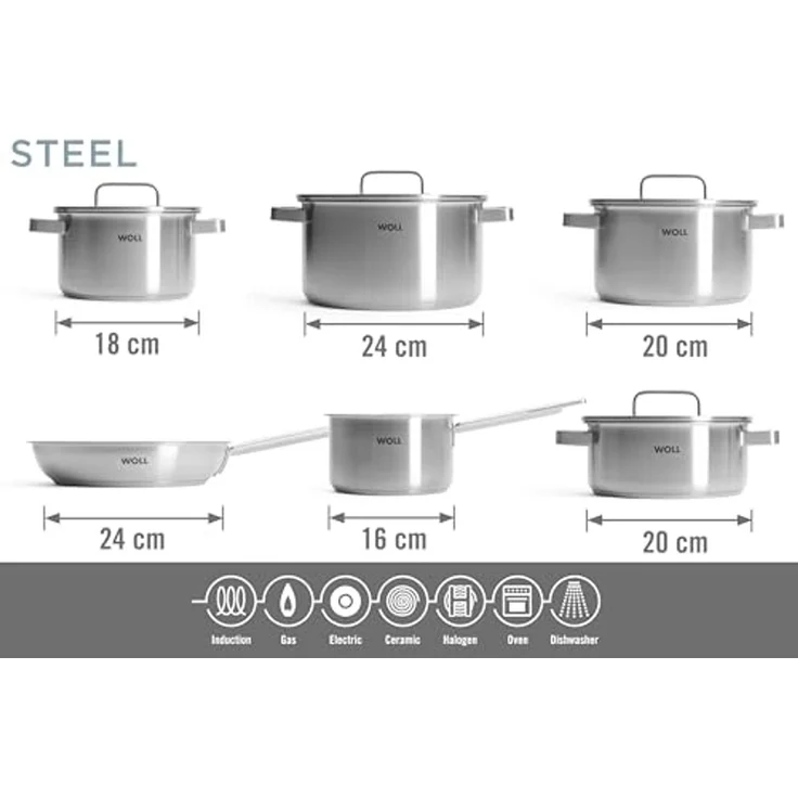 WOLL Topf-Set Steel, Edelstahl (Set, 10-tlg), hochwertiger, korrosionsbeständiger Edelstahl – Bild 5