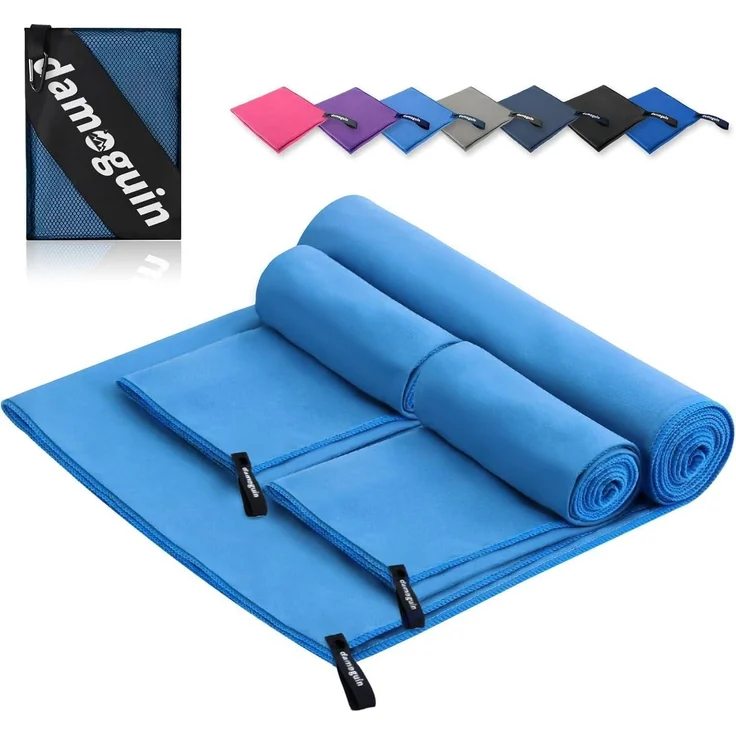3er-Set Mikrofaser Handtuch Sporthandtuch Strandtuch Fitness blau – Bild 1