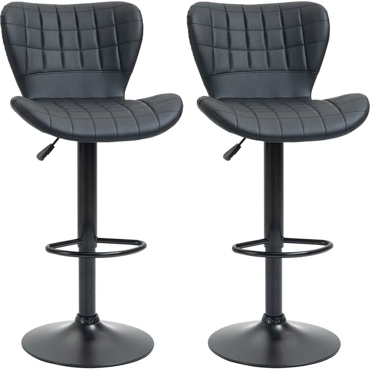 Barstuhl 2er-Set Retrodesign Höhenverstellbar 360° drehbar schwarzes Leder für Homeoffice stabil 47 x 51,5 x 89-109 cm--Schwarz--47x51.5x109cm--YOUDENOVA