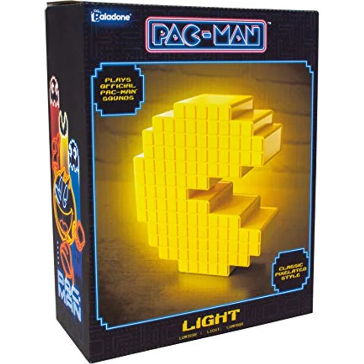 Paladone PAC-MAN Lampe, Pac-Man Pixel Nachtlicht in Gelb, 15 cm hoch, inkl. Geschenkkarton und USB Kabel, offiziell lizenziert – Bild 1