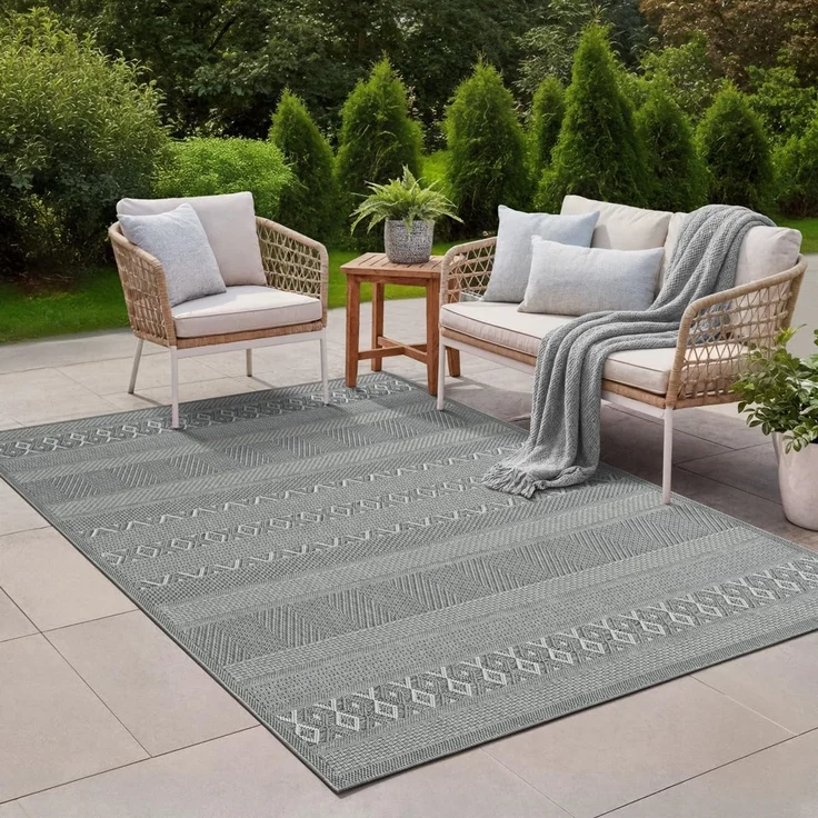 the carpet Calgary - robuster Teppich, Flachgewebe, modernes Design, ideal für Küche und Esszimmer, Vintage-Optik, Boho-Style, besonders flach, auch für den Außenbereich, Grau-Uni, 120x160 cm – Bild 1