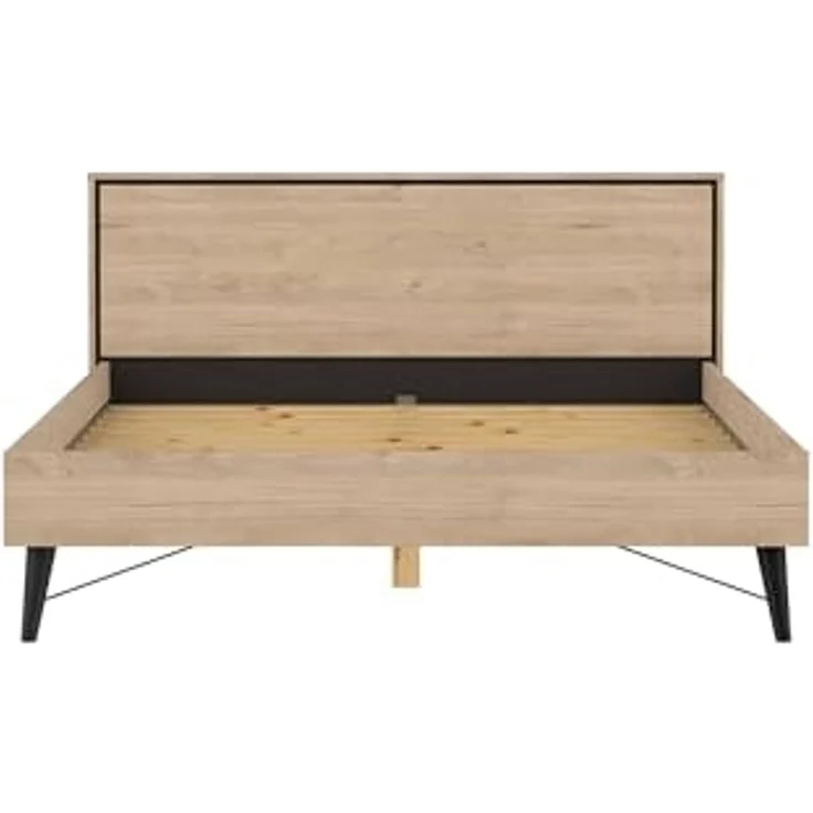 Dmora - Doppelbett Roberte, Struktur des Container-Betts, Sommier mit Verkleidung, Matratzenhalterstruktur, 207x173 h91 cm, helle Eiche – Bild 4