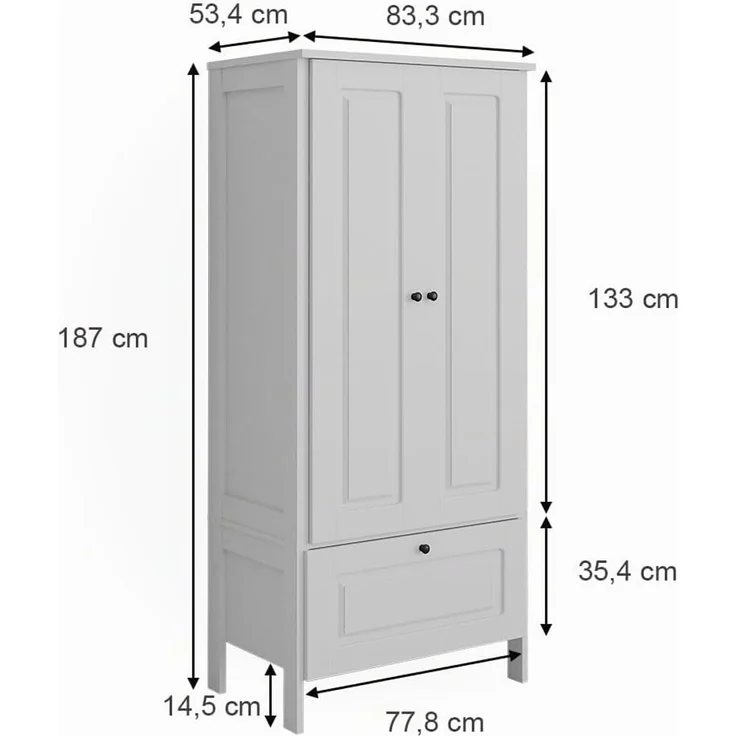 Kinderkleiderschrank Ajaton Weiß 83.3 x 187 cm Vitalispa – Bild 3