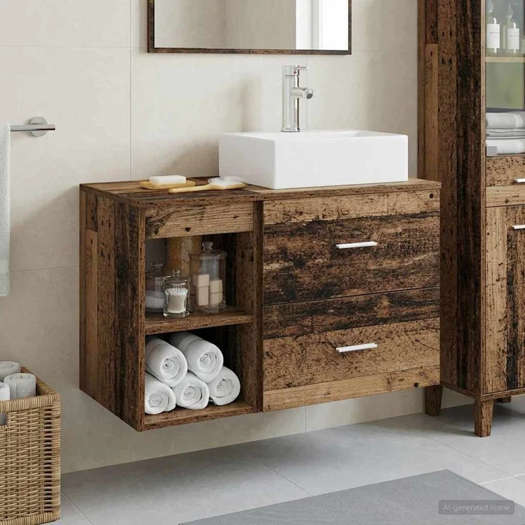 vidaXL Badezimmerschrank-Set 2 stk. Altholz 79,5 x 41 x 79,5 cm 3403894 – Bild 1