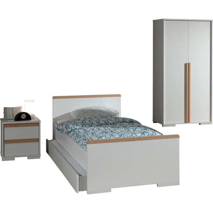 Vipack 'London' 3-tlg. Jugendzimmer-Set Dekor Weiß/ Absatz Buche natur massiv