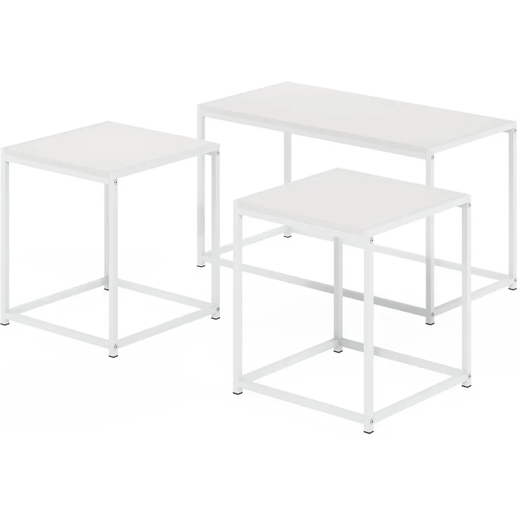 Furinno CAMNUS Wohnzimmer-Tischset, 3-teilig, Couchtisch mit 2 Beistelltischen, Seitentische, für Wohnzimmer, Weiß – Bild 5