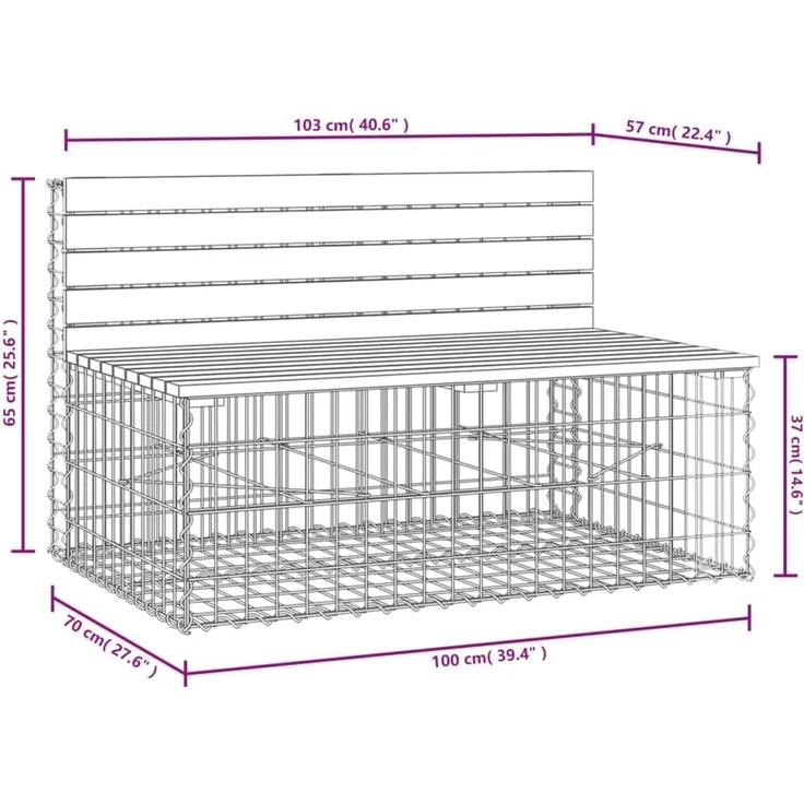 DELUKE® Gartenbank Gabionen INO aus Stahl 103x70x65cm Massivholz Douglasie Gabionenbank Gartenbank mit Sitzfläche aus Gabionen Steinkorb Gabionengitter Ziergabione Drahtkorb befüllbar – Bild 2