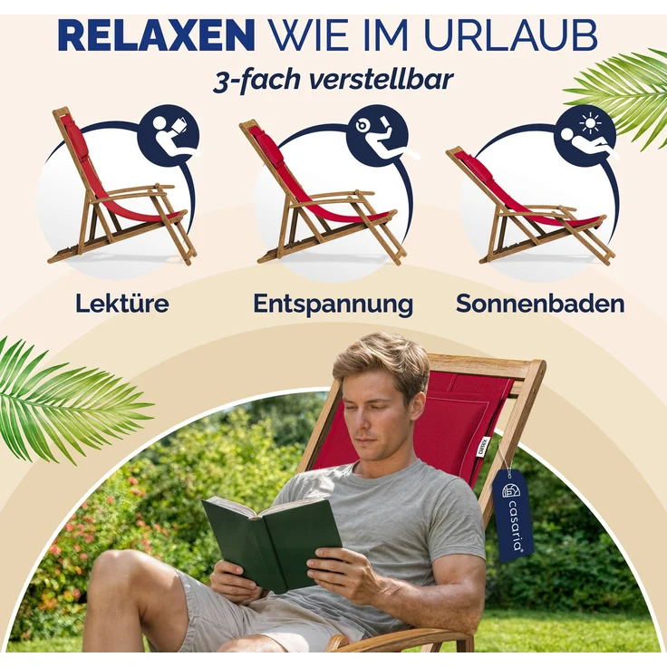 Sonnenliege Gartenstuhl Akazienholz 4 verschiedene Farben – Bild 5