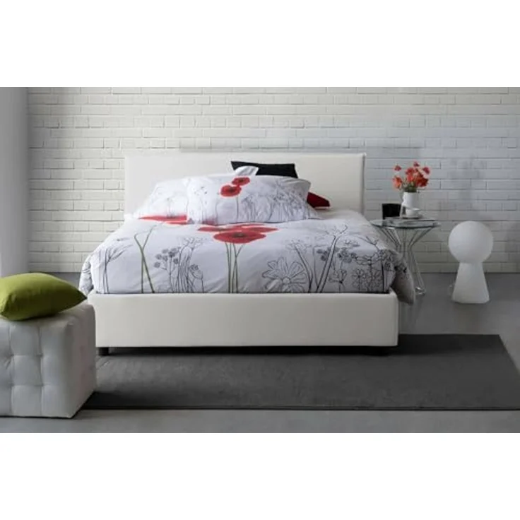 Talamo Italia - Doppelbett Bonella, Bettkasten mit Stoffbezug, 100 % Made in Italy, Öffnung vorne, geeignet für Matratzen 160x200 cm, Weiß – Bild 7