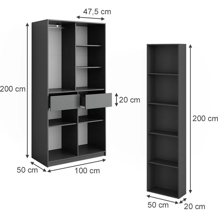 Kleiderschrank Elmo Anthrazit 50 x 200 cm 2er Set Vicco – Bild 2