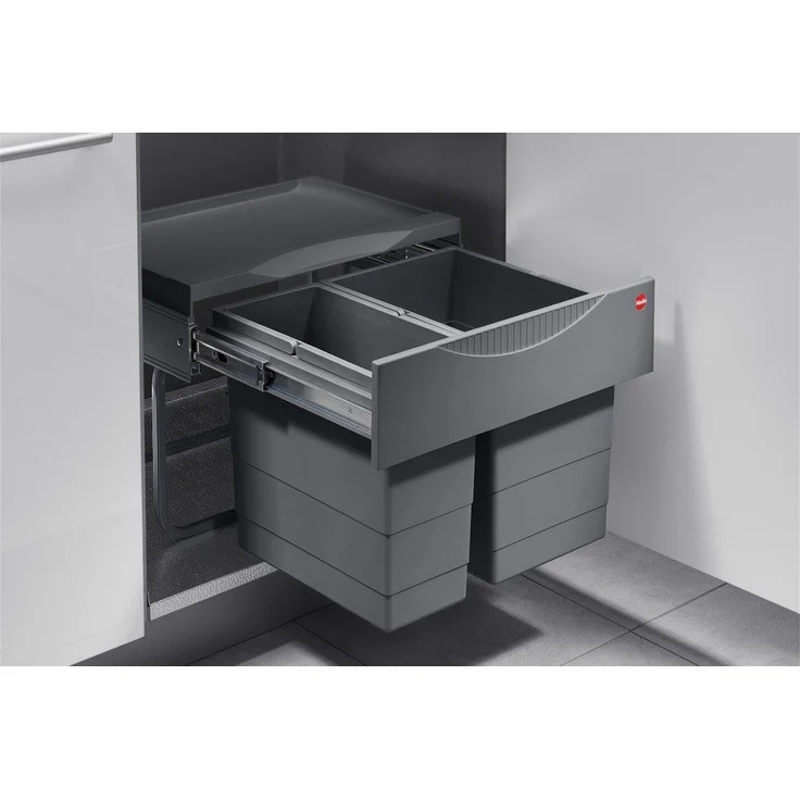 Hailo Einbaumülleimer für Drehtüren Tandem S 18/12, dunkelgrau, 18 + 12 Liter