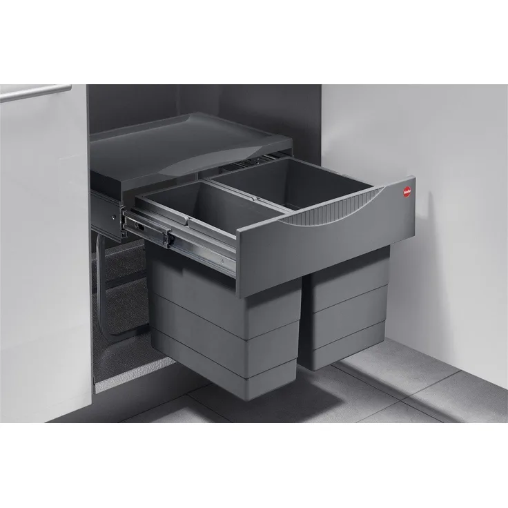 Hailo Einbaumülleimer für Drehtüren Tandem S 18/12, dunkelgrau, 18 + 12 Liter