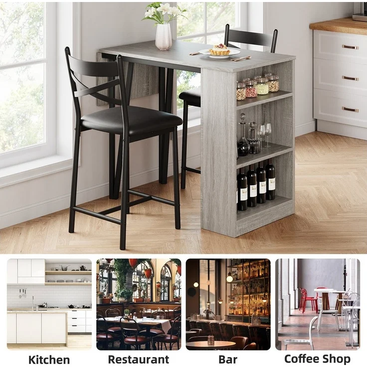 GarveeMore Essgruppe Esstisch Klappbar mit 2 Stühlen für Küche & Esszimmer, Bartisch,Ktichen Tisch mit 2 Gepolsterter Sitz und 3 Ablagen – Bild 3