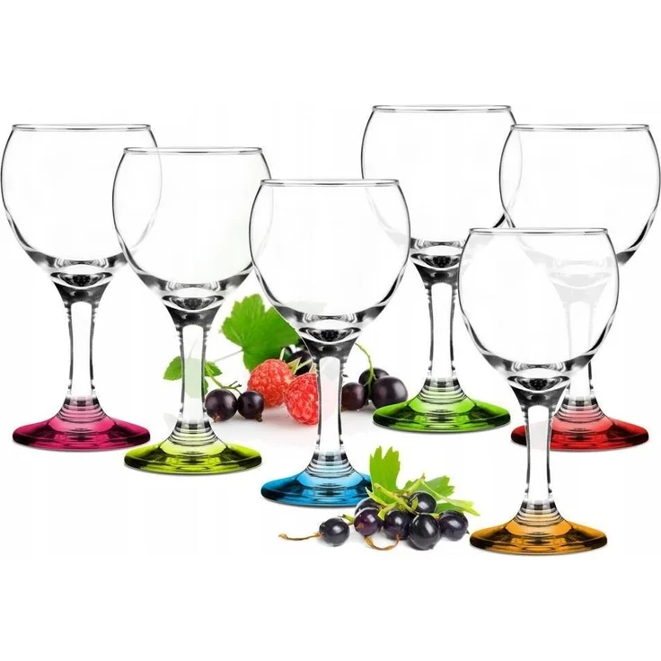 6 Weingläser 175ml mit buntem Fuß, Weißweingläser, Rotweingläser, Weinkelche