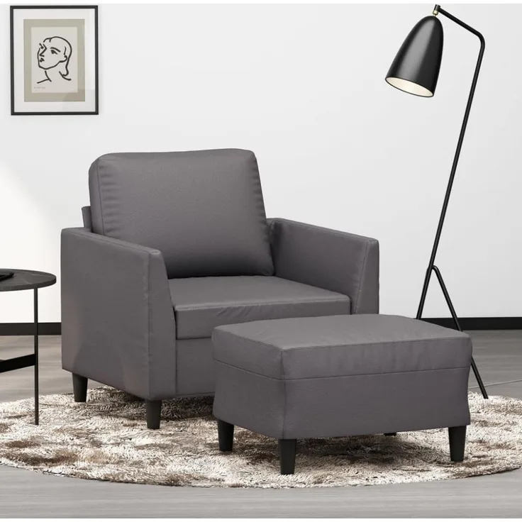 vidaXL Sessel mit Hocker Grau 60 cm Kunstleder 3201119