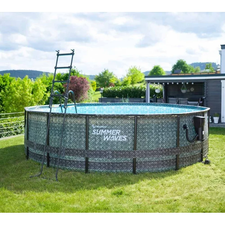 Summer Waves 'Elite' Frame Pool, Komplettset mit exklusivem Zubehör, Rattanoptik grau, Ø 488x122 cm – Bild 3