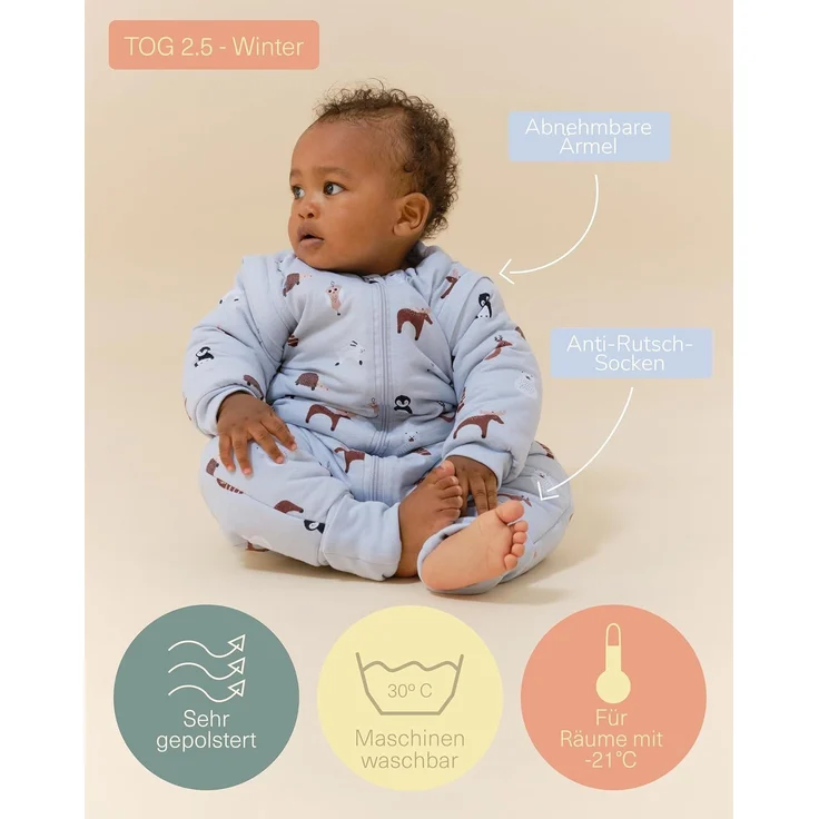 molis&co. Baby-Schlafsack mit Füßen, abnehmbare Ärmel und Socken. 2.5 TOG. Ideal für die Übergangszeit und den Winter. 100% Baumwolle (Oeko-TEX 100). (Winter Animals, 100 cm (4 Jahre)) – Bild 4
