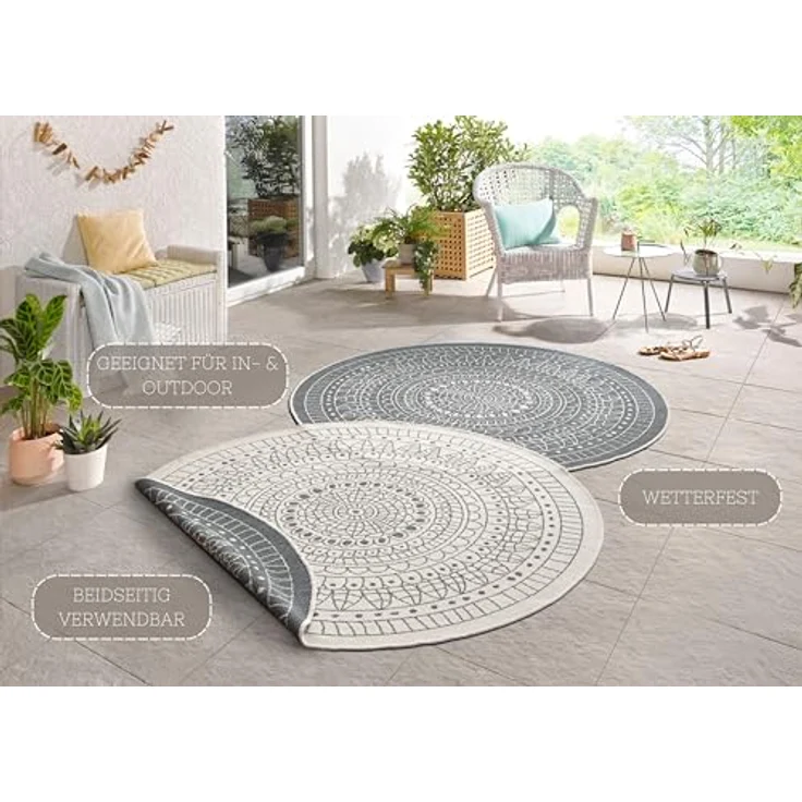 HANSE Home Teppich Porto Wendeteppich, rund, Höhe: 5 mm, In-& Outdoor, Wetterfest, Balkon, Garten, Wohnzimmer, Wasserfest – Bild 3