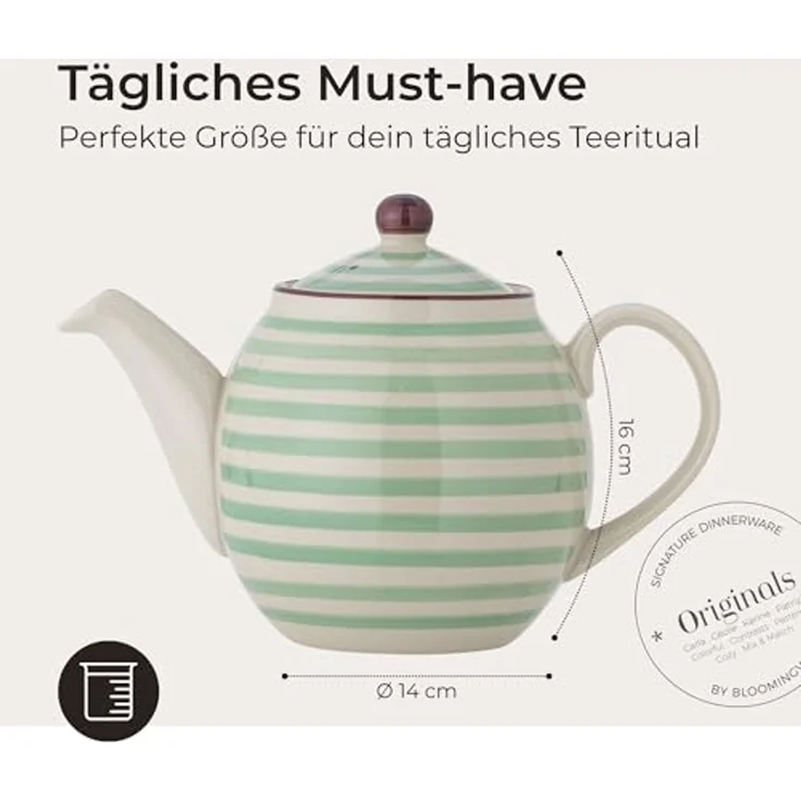 Bloomingville Teekanne Patrizia, green 1,2L Keramik Teekännchen gestreift dänisches Design – Bild 3