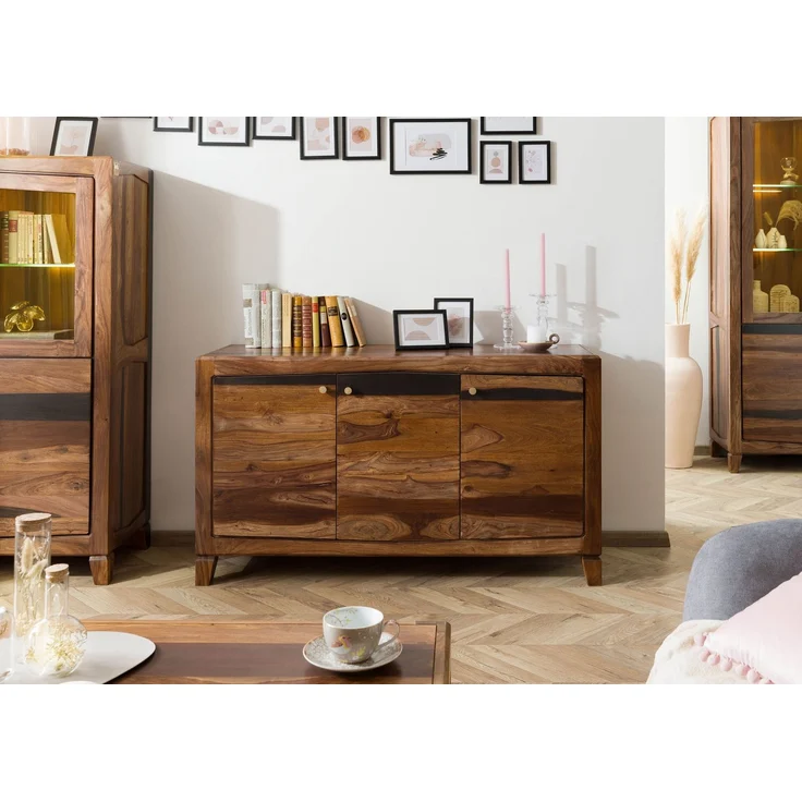 Sideboard Sheesham 140 x 45 x 80 dunkelbraun lackiert ANCONA #221 – Bild 9