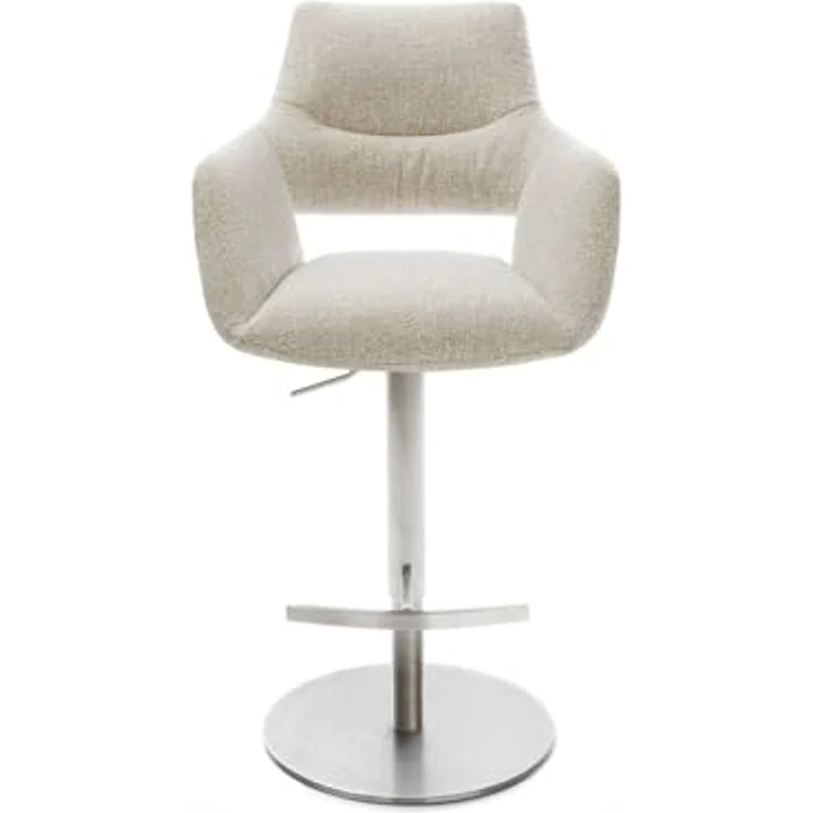 Barstuhl Yago-Flex Webstoff Soft Beige Drehfuß höhenverstellbar Edelstahl Silberfarben Taschenfederkern – Bild 3