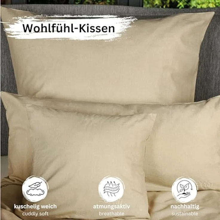 Esprit Bettwäsche HARP Renforcé Kissenbezüge und Bettwäsche, Baumwolle, 2 teilig, 40x80 cm 2er Pack in Beige – Bild 5