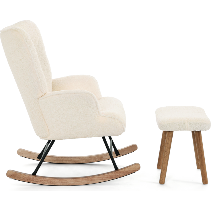 GOEURVANT 5006 Schaukelstuhl mit Hocker (Relaxsessel, Ohrensessel), Teddy-Stoff - Creme – Bild 3