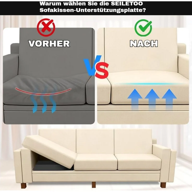 BlingBin Polsterauflage Hochdichter Reparatur-Stützschwamm gegen Sofa-Durchhängen, (4er Set, 4 St, 500 × 500 × 50 mm), stabiler Ersatz für Couch, 2-Sitzer-Couch und Sessel – Bild 2