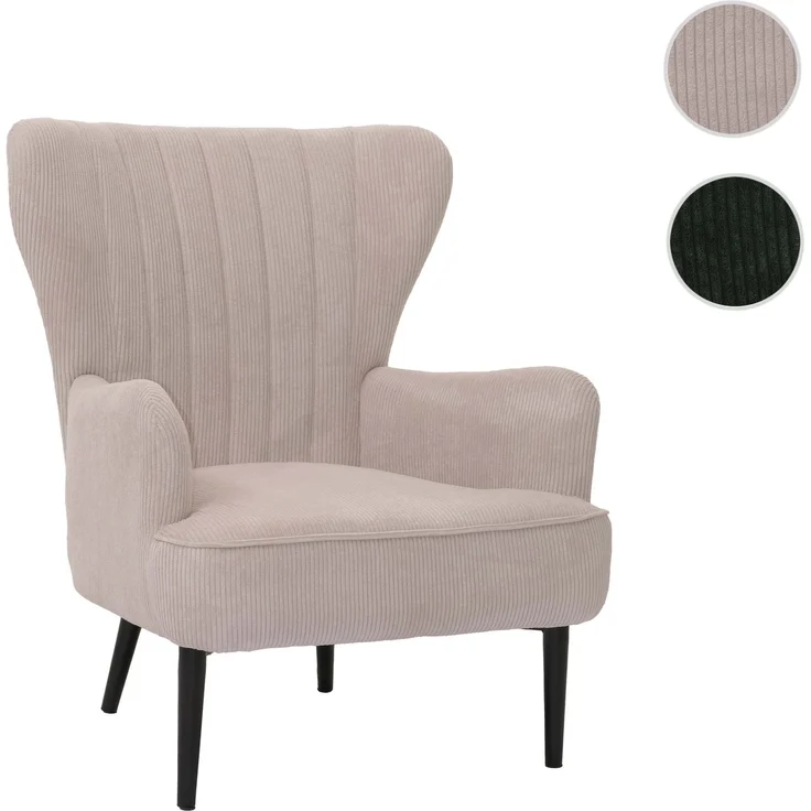 Lounge-Sessel HWC-K37, Cocktail-/Ohrensessel Polsterstuhl Retro Vintage Stoff Cord (290g/m²) ~ beige – Bild 10