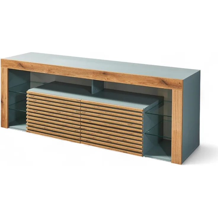 Goal 2 TV-Lowboard mit LED-Beleuchtung in Salbei, Evoke Eiche Optik - TV Schrank mit viel Stauraum für Ihr Wohnzimmer - 179 x 67 x 44 cm (B/H/T)