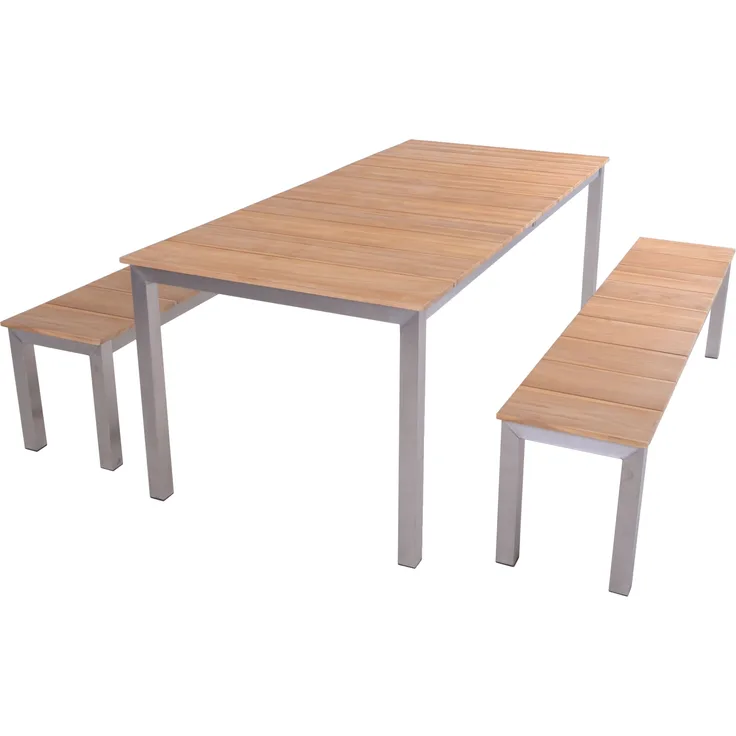 Garten-Sitzgruppe SOFIE 3-tlg. - Teak, Natur | Gartenmöbel-Set Gartengarnitur Garten-Essgruppe mit Stühlen und Esstisch